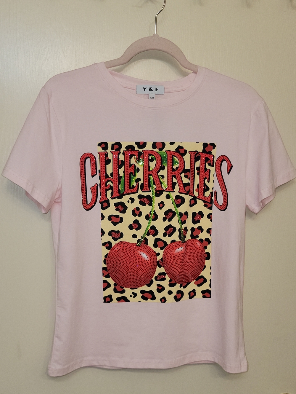 Pink Bling Cherries Graphic Short Sleeve Tee